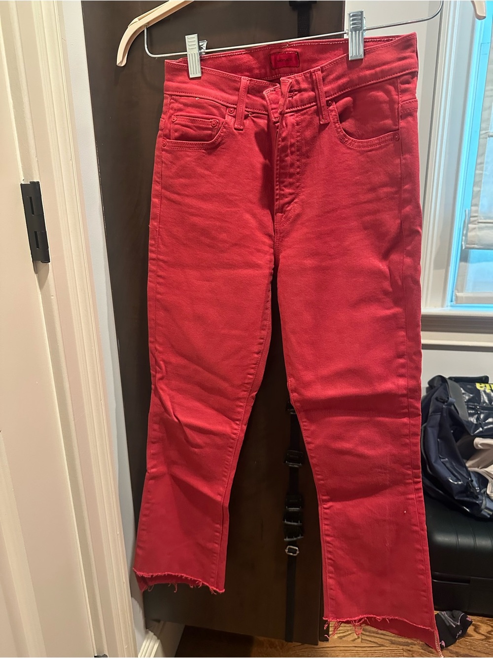 MOTHER Red High-Rise Cropped Straight Jeans